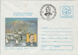 ANTARCTIC EXPEDITIONS, BELGICA, SHIP, RACOVITA, PENGUINS, COVER STATIONERY, ENTIER POSTAL, 1987, ROMANIA - Antarctic Expeditions