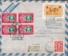 ARGENTINIEN 1968 - Luftpost Rekobrief Mit MiNr:867+1013 4er SStmp. - Cartas & Documentos