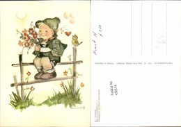 450514,Künstler AK Berta Hummel Weltanschauung Bub Junge Tracht Blumen Vogel - Hummel