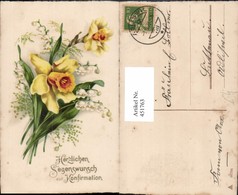 451763,Künstler AK Konfirmation Narzissen Maiglöckchen Blumen - Comunioni