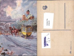 450639,Künstler AK Louis Usabal Postschlitten Pferde Schloss Winterbild - Usabal