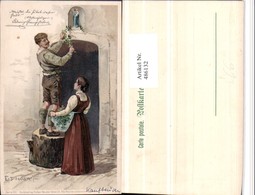 486132,Künstler Litho E. Döcker Jun. Paar Typen Zweige Tür Marienstatue - Döcker, E.
