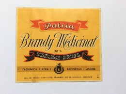 PATRIA   VINTAGE  LABEL  1950.  BRANDY MEDICINAL   CROATIA  ZAGREB  BADEL   12,5 X 11 Cm - Whisky