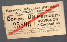 (Carpentras, Vaucluse) Ticket  D'autobus Avignon-Carpentras (PPP23997C) - Europe