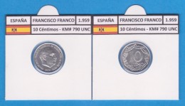 SPAIN / FRANCO   10  CENTIMOS  1.959  ALUMINIO  KM#790  SC/UNC    T-DL-9199 - 10 Centesimi