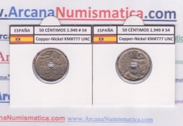 SPANJE / FRANCO   50  CENTIMOS  1.949  #54  CU NI  KM#777  SC/UNC     T-DL-9210 - 50 Céntimos