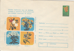 MEDICINAL PLANTS, ROSE HIP, YARROW, PERRYWINKLE, WORT, COVER STATIONERY, ENTIER POSTAL, 1974, ROMANIA - Medicinal Plants