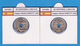 SPAIN / FRANCO   50  CENTIMOS  1.963  #65  CU NI  KM#777  SC/UNC     T-DL-9212 - 50 Centesimi