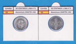 ESPAGNE / FRANCO   50  CENTIMOS  1.966  #71  ALUMINIO  KM#795  SC/UNC    T-DL-9237 - 50 Céntimos
