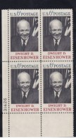 Sc#1383 President Eisenhower Issue, 14 October 1969, Plate Number Block Of 4 6-cent US Stamps - Números De Placas