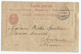 2105 - Carte Postale Entier Swiss Suisse Luzern Pour Toulouse Casino Montrose 1891 - Postwaardestukken