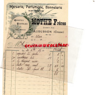 23 - AUBUSSON - FACTURE MOTHE FRERES- MARCHAND CARTES POSTALES-MERCERIE -PARFUMERIE-GRANDE RUE-1919 - Printing & Stationeries