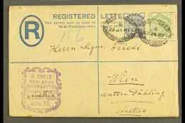 1887 (22 JAN) REGISTERED ENVELOPE TO AUSTRIA A 2d Blue Registered Envelope, Size G, Uprated With 1883-84 1s Dull... - Altri & Non Classificati