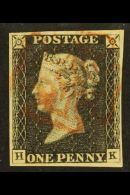 1840 1d Black 'HK' Plate 3, SG 2, 4 Good To Large Margins And Red Maltese Cross Postmark. For More Images, Please... - Zonder Classificatie
