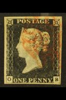 1840 1d Black 'OB' Plate 2, SG 2, Fine Used With 4 Good Margins And Red Maltese Cross Cancel Leaving Profile... - Unclassified