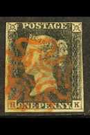 1840 1d Black, SG 2, "H-K" Check Letters, Fine Used With 4 Small To Good Margins & Superb Upright Red MC... - Zonder Classificatie