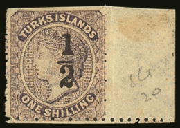 1881 "½" On 1s Lilac, Setting 10, Type 10, SG 20 Fine Marginal Mint (scissor Trimmed At Top). BPA Cert. For... - Turks E Caicos