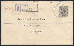 1934 Registered Envelope To Mombo Post Office Franked KGV 50c. Tied TANGA REGISTERED Date Stamp. Arrival Cds On... - Tanganyika (...-1932)