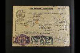 1949 FIRE RENEWAL CERTIFICATE For A Property In Bulawayo, Sum Insured Was £9350, The Premium Being... - Rhodesia Del Sud (...-1964)