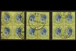 1913-24 10s Deep Blue & Olive-green, SG 16, Three, FINE USED BLOCKS OF FOUR (3 Blocks). For More Images,... - Zonder Classificatie