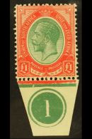 1913-24 £1 Green & Red, With PLATE NUMBER IN MARGIN AT BASE, SG 17, Very Fine Mint. For More Images,... - Non Classificati