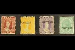 NATAL 1875-76 1d Rose, 1d Yellow, 6d Violet, And 1s Green With "POSTAGE" Overprints (14½mm Without Stop),... - Non Classificati