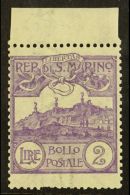 1903 2L Violet Mt Titano (SG 50, Sass 44, Scott 72) Mint Upper Marginal Example, Short Perf At Base. For More... - Other & Unclassified