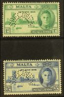 1946 Victory Pair, Perforated "Specimen", SG 232s/3s, Very Fine Mint. (2 Stamps) For More Images, Please Visit... - Malta (...-1964)