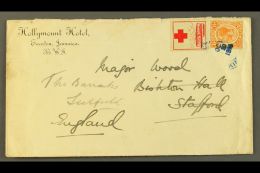 1916 (Oct 30) "Hollymount Hotel" Envelope To England Bearing 1½d KGV Plus Red Cross Bi-plane Label, Tied By... - Giamaica (...-1961)