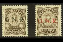 SOCIAL REPUBLIC SAGGI (PROOFS) Concessional Letter Post 1944 10c Brown Recapito Autorizzato Stamps With "G.N.R."... - Non Classificati
