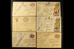 1915-1918 MILITARY FRANCHISE POSTCARDS. An Interesting Group Of Printed Postcards With Various Coloured Coat Of... - Unclassified