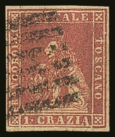 TUSCANY 1857-59 1 Cr Carmine, Sass12, Very Fine Used, Attractive With Good Colour, Four Margins And Neat Barred... - Unclassified