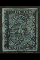 PARMA 1852 40c Black On Blue, Sass 5, Superb Cds Used, With Four Good Margins; Signed Sorani. Rare Stamp.  Cat... - Zonder Classificatie