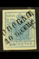 LOMBARDY VENETIA 1851 45c Blue Type I On Vertically Ribbed Paper, Sass 17, Superb Used With Almost Full Codogno 2... - Non Classificati