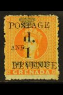 1888 1d On 2s Orange, "d Above 1" Surch, SG 44, Fresh Mint. For More Images, Please Visit... - Grenada (...-1974)