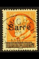 1920 30pf Orange Overprint PLATE FLAW, Michel 23 B I, Very Fine Cds Used, & Expertized Burger BPP. For More... - Altri & Non Classificati