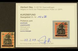 1920 30pf Black & Orange On Buff "Sarre" Overprint Type III (Michel 10x III, SG 10c), Very Fine Cds Used,... - Other & Unclassified