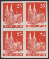 AMERICAN & BRITISH ZONE 1948-52 25pf Vermilion Cologne Cathedral Definitive IMPERF BLOCK OF FOUR, Mi 87 II U,... - Altri & Non Classificati
