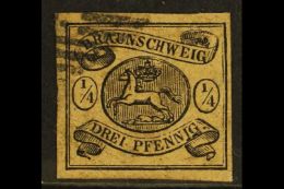 BRUNSWICK 1853 ¼(Ggr) Black On Brown, Mi 4, Very Fine Used With Good Margins All Round And Neat Barred... - Andere & Zonder Classificatie