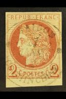 COCHIN CHINA 1872 - 77 2c Red Brown Ceres, Yv 15, Superb Bottom Margin Example With Central "Saigon 27 Janv 72... - Andere & Zonder Classificatie
