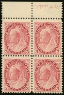1898 3c Rose-carmine, Queen Victoria "Numeral" Type,  SG 156, (Uni 78)  Upper Marginal Block Of Four, Very Fine... - Other & Unclassified