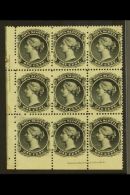 1860-63 1c Black White Paper, SG 18, Very Fine Mint Lower Left Corner IMPRINT BLOCK Of 9, Fresh. (9 Stamps) For... - Other & Unclassified