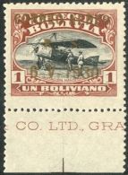 1930 1b Red-brown & Black Air "Correo Aero" Overprint, Scott C18, SG 235, Fine Mint Lower Marginal Example... - Bolivia