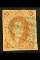 1864 5c Brown Rose Rivadavia Imperf On Watermarked Paper (Scott 8, SG 13), Very Fine Used With Part Oval "Paso De... - Altri & Non Classificati