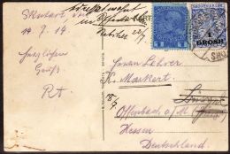 1914 MIXED FRANKING CARD TO GERMANY PPC Of Wilhelm I Of Albania, Franked With Albania 1gr On 25q Blue And Austrian... - Albanië