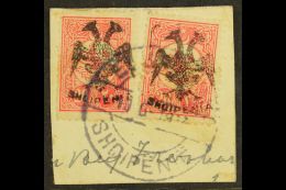 1913 0pa Rose, "Eagle" Handstamp, SG 6 (Mi 6x), 2 Copies Used On Large Piece Tied By Elbasan. Sorani Photo Cert.... - Albania