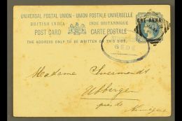 1897 (25 Jan) India 1a On 1½a Postal Card To Holland With Aden Squared Circle Cancel; Alongside "STOOMSCHIP... - Aden (1854-1963)