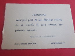 FAIRE PART DE NAISSANCE  CARTE DE VISITE ABIDJAN 1955 - Birth & Baptism