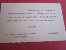 FAIRE PART DE NAISSANCE  CARTE DE VISITE MARSEILLE SAINT JULIEN 1951 - Birth & Baptism