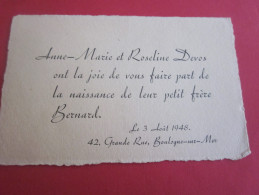 FAIRE PART DE NAISSANCE  CARTE DE VISITE BOULOGNE SUR MER 1948 - Birth & Baptism